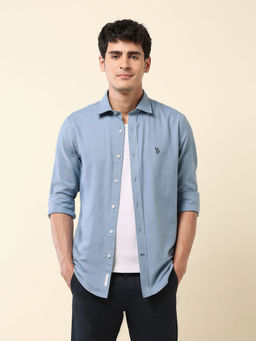 U.S. POLO ASSN. - Men Blue Solid Casual Shirt