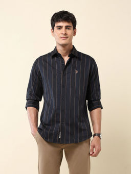 U.S. POLO ASSN. - Men Navy Blue Stripes Casual Shirt