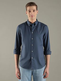 Tommy Hilfiger - Men Blue Solid Regular Fit Cotton Shirt