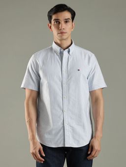 Tommy Hilfiger - Men Blue Striped Regular Fit Cotton Shirt