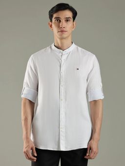 Tommy Hilfiger - Men White Solid Slim Fit Cotton Shirt