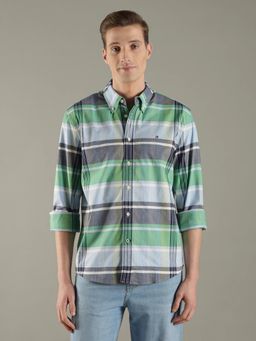 Tommy Hilfiger - Men Green Checks Regular Fit Cotton Shirt