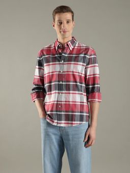Tommy Hilfiger - Men Red Checks Regular Fit Cotton Shirt