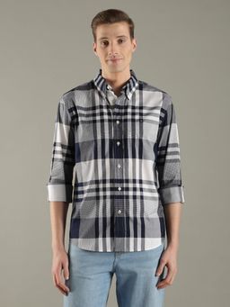 Tommy Hilfiger - Men Navy Blue Checks Regular Fit Cotton Shirt