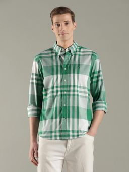 Tommy Hilfiger - Men Green Checks Regular Fit Cotton Shirt