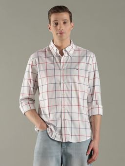 Tommy Hilfiger - Men White Checks Regular Fit Cotton Shirt