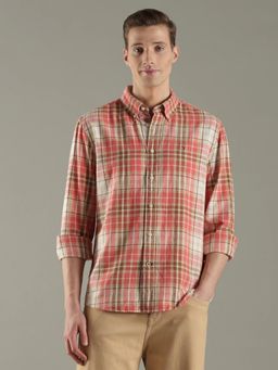 Tommy Hilfiger - Men Orange Checks Regular Fit Linen Shirt