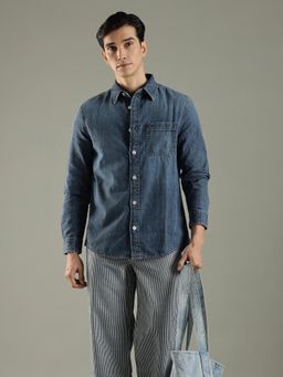 Tommy Hilfiger - Men Blue Solid Regular Fit Cotton Shirt