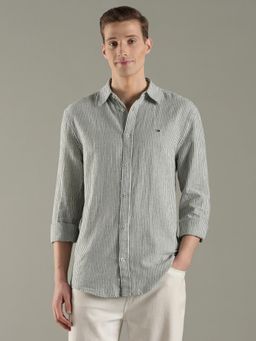 Tommy Hilfiger - Men Green Striped Regular Fit Linen Shirt