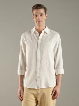 Tommy Hilfiger - Men Cream Solid Regular Fit Linen Shirt