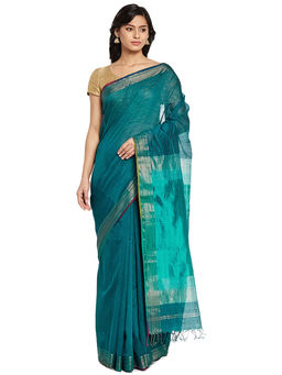 Fabindia - Teal Maheshwari Cotton Silk Saree
