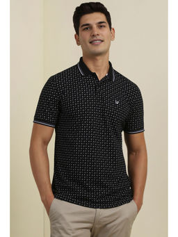 Allen Solly - Men Black Print Polo Neck T-Shirt