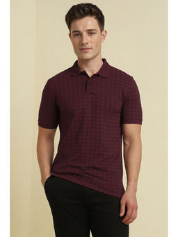 Allen Solly - Men Maroon Print Polo Neck Half Sleeves T-Shirt