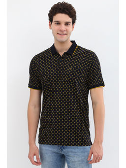 Allen Solly - Men Black Print Polo Neck T-Shirt