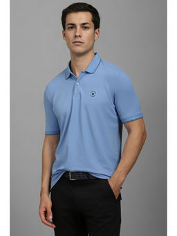 Louis Philippe - Men Blue Solid Polo Neck T-Shirt