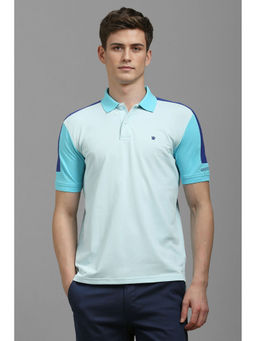 Louis Philippe - Men Light Blue Colorblock Polo Neck T-Shirt