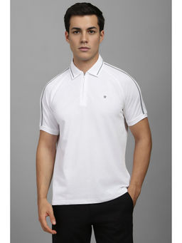 Louis Philippe - Men White Solid Polo Neck T-Shirt
