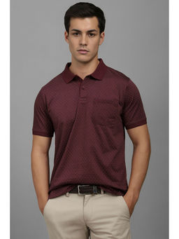 Louis Philippe - Men Maroon Print Polo Neck T-Shirt