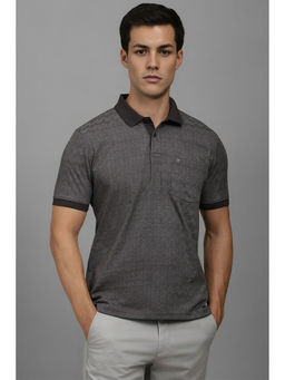Louis Philippe - Men Grey Print Polo Neck T-Shirt