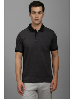 Louis Philippe - Men Black Print Polo Neck Half Sleeves T-Shirt