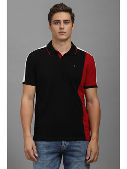 Louis Philippe - Men Black Colorblock Polo Neck T-Shirt
