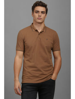 Louis Philippe - Men Brown Solid Polo Neck T-Shirt