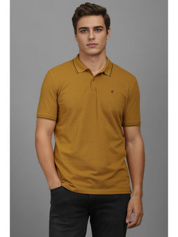 Louis Philippe - Men Mustard Solid Polo Neck T-Shirt