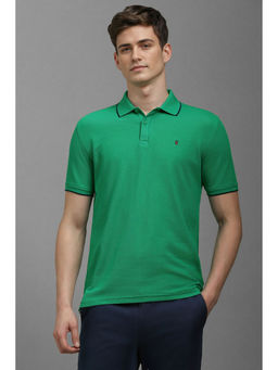 Louis Philippe - Men Green Solid Polo Neck T-Shirt