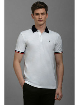 Louis Philippe - Men White Textured Polo Neck T-Shirt