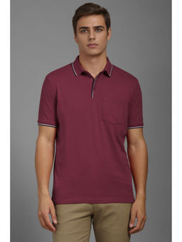 Louis Philippe - Men Maroon Solid Polo Neck T-Shirt
