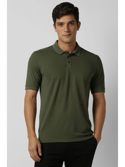 Peter England - Men Olive Solid Polo Neck T-Shirt