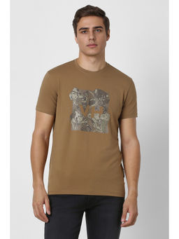 Van Heusen - Men Brown Graphic Print Crew Neck T-Shirt