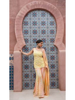 Shilpsutra - Yellow Energy Rock Painted Top with Sharara and Dupatta