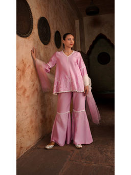 Shilpsutra - Pink Carnation Top with Sharara and Dupatta