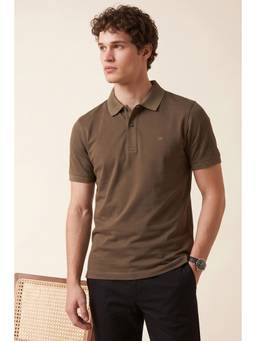 Peter England - Men Brown Solid Polo Neck T-Shirt