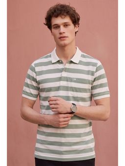 Peter England - Men Green Stripe Polo Neck T-Shirt