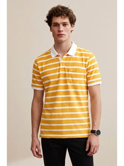 Peter England - Men Yellow Stripe Polo Neck T-Shirt