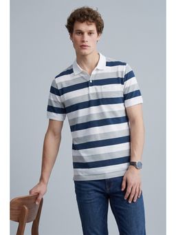 Peter England - Men Navy Stripe Polo Neck T-Shirt