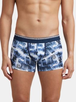 Jockey - US63 Men Super Combed Cotton Elastane Stretch Printed Trunk - White & Navy