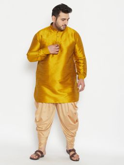 Vastramay - Men Mustard Silk Blend Kurta and Dhoti