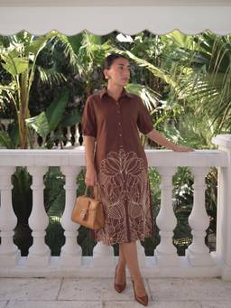 ZUMMER - Brown Embroidered Cotton Shirt Dress
