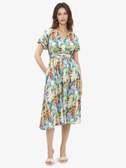 RAREISM - Jaci Light Multicolor Floral Midi Dress with Belt (Set of 2)