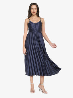 RAREISM - Women Montreal Pleated Navy Blue Midi Dress