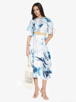 RAREISM - Women Pesto Abstract Printed Blue Midi Dress