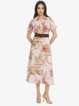 RAREISM - Women Xina Floral Printed Multi-Color Midi Dress with Belt (Set of 2)