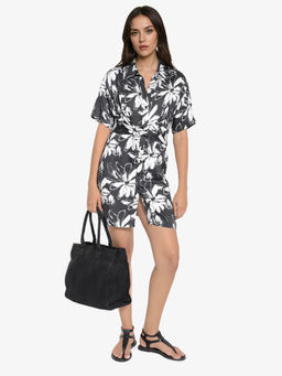 RAREISM - Women Saltillo Floral Printed Black Mini Dress