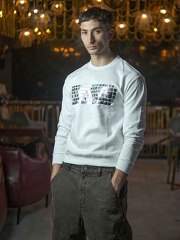 Odette - Franco White Heavy Gsn Cotton Jersey Printed Sweatshirt for Men