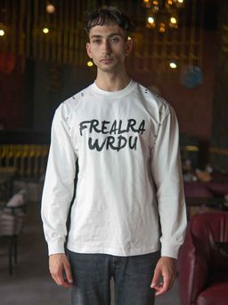 Odette - Franco White Cotton Rib Jersey Printed Sweatshirt for Men