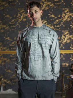 Odette - Franco Grey Spray Printed Cotton Jersey Typography Sweatshirt for Men