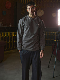 Odette - Franco Grey Cotton Jersey Printed Sweatshirt for Men